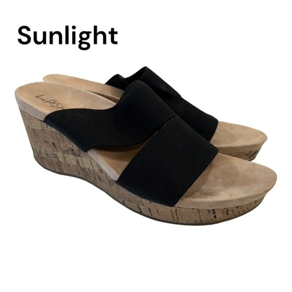 LifeStride Womens Black Elastic Cork Wedge Sandals Size 9W Casual Comfort Shoes - Picture 5 of 14